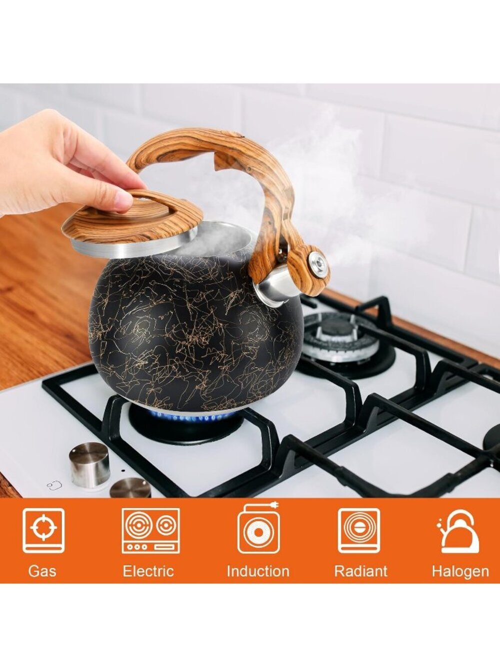 GGC 3.1QT Black Line Stainless Steel Whistling Tea Kettle For Kitchen Stove Top - Picture 6 of 7